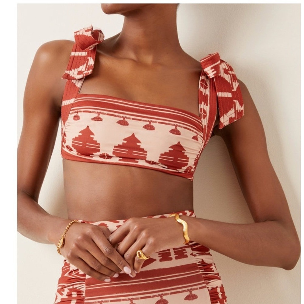 Johanna Ortiz Tarija Bikini Top Womens L Red Sand NWT Tie Strap Bandeau R694LE